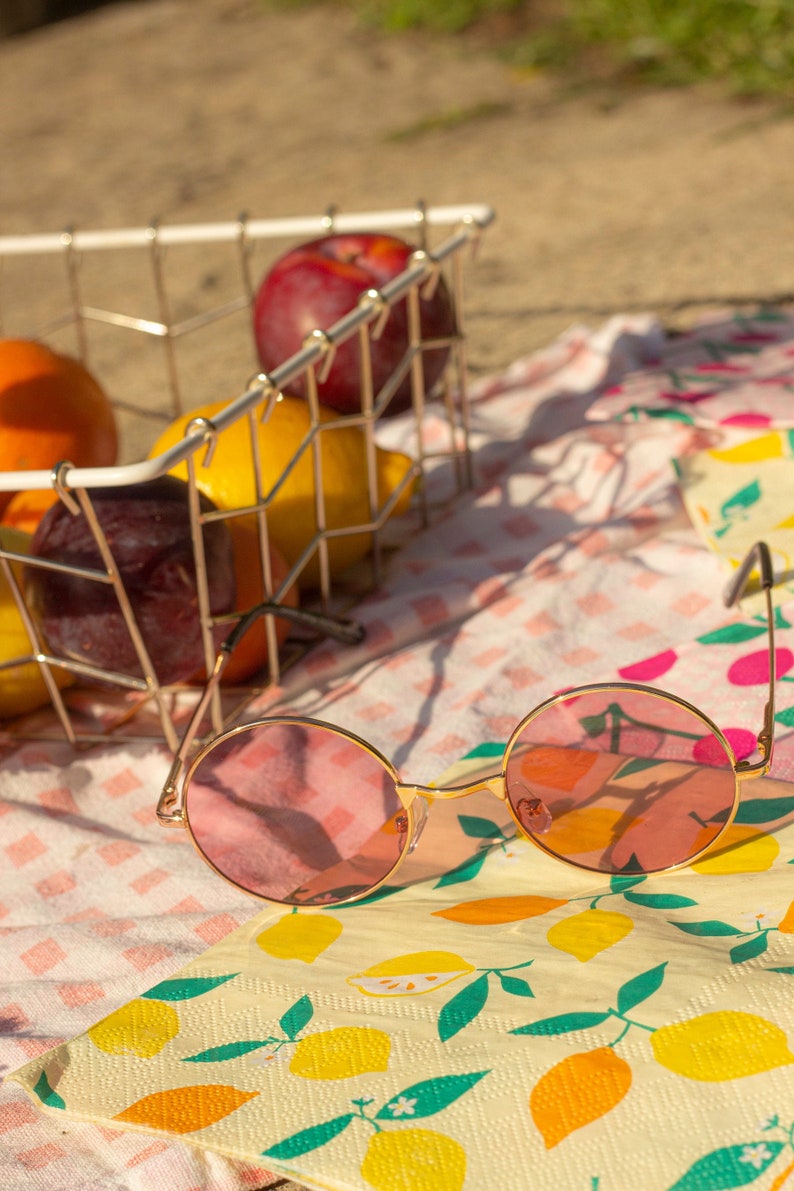 Baby Pink Round Frame Sunglasses image 1