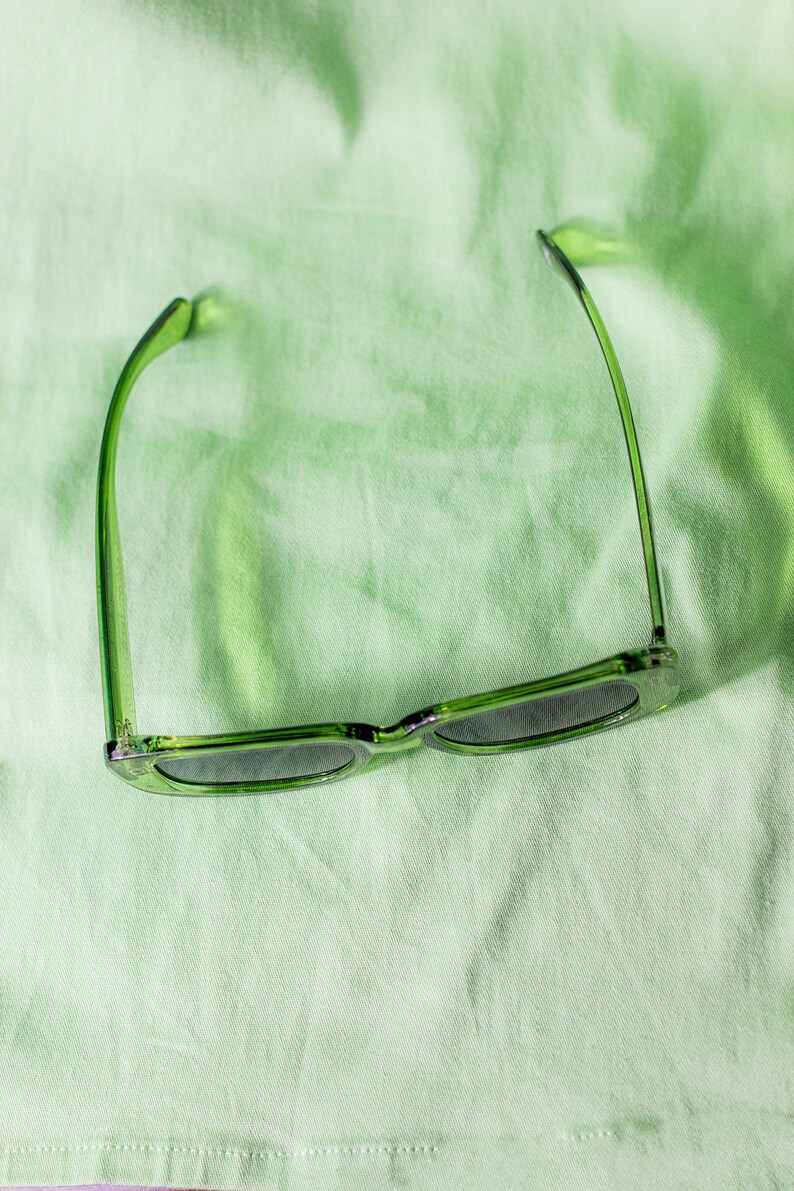 Transparent Green Rounded Rectangle 90s Look Sunglasses image 6