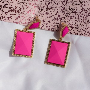 Bright Pink Two Tier Matte Jewel Border Earrings image 5