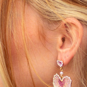 Pink Diamante Heart Dangle Earrings image 2