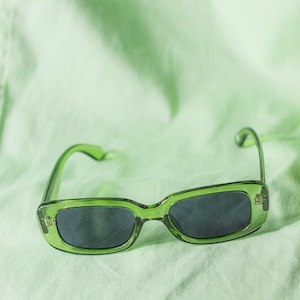 Transparent Green Rounded Rectangle 90s Look Sunglasses image 1