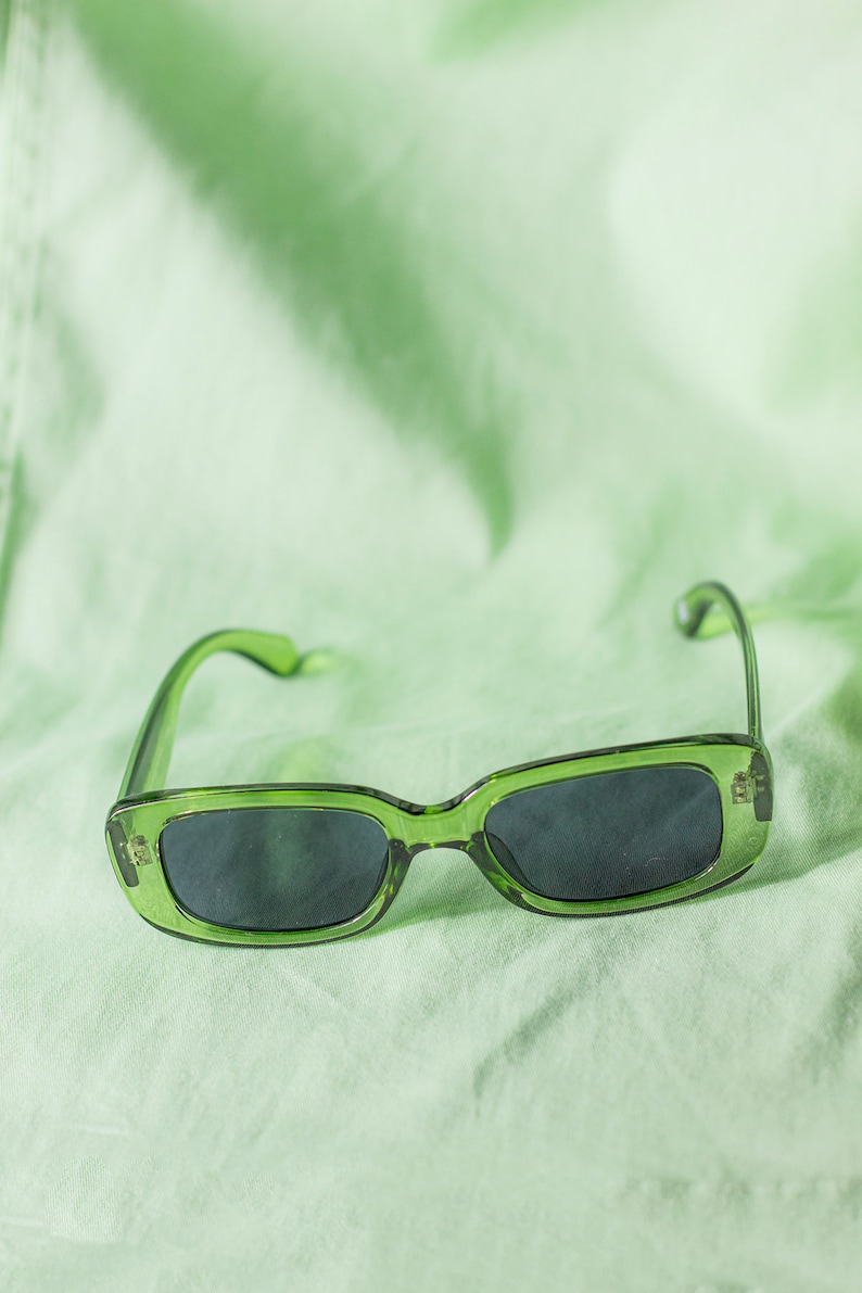 Transparent Green Rounded Rectangle 90s Look Sunglasses image 1