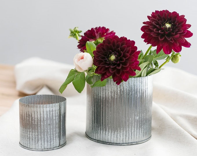 Zinc Metal Cylinder Pot/Vase | Rustic Finish | Metal Vase for Decor Rustic, Wedding, Centerpieces & Flowers  (3" OR 4.5" x 7.5" OR 5")