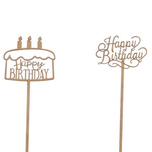 Birthday Cake Centerpiece Sticks l Floral Picks l Sign Picks for Flower Arrangement l Wooden Cake Topper (pack of 12)