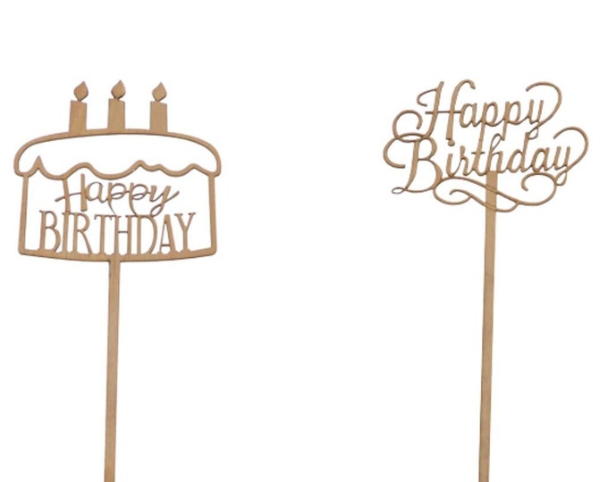 Birthday Cake Centerpiece Sticks l Floral Picks l Sign Picks for Flower Arrangement l Wooden Cake Topper (pack of 12)