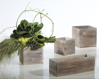 6" Inch Square Wood Planter Box w/ Plastic Liner | Rustic Wood | Garden, Centerpiece Display, Home and Venue Decor