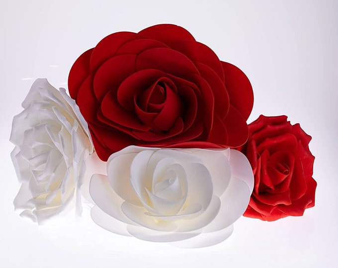 Big Foam Flowers Wall Decor | Foam Rose Bouquet Arrangement (Red/White, 10" OR 12" OR 14" OR 16")