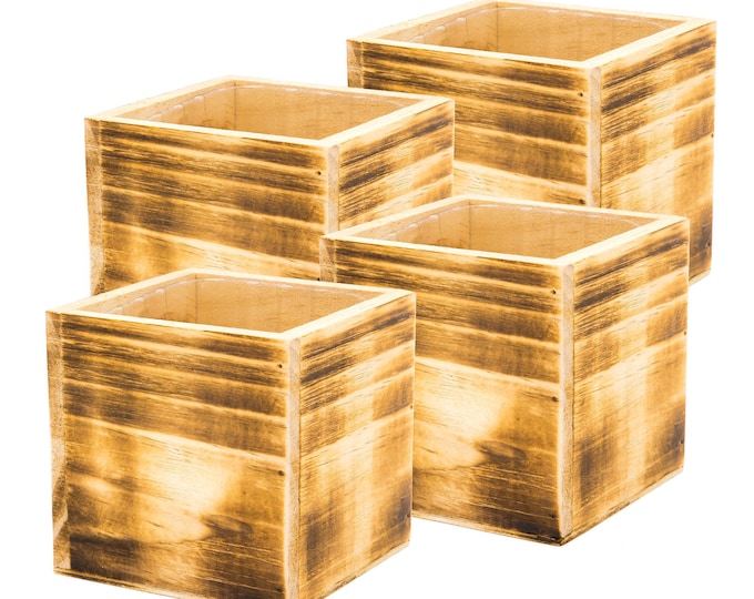 5" Inch Square Wood Planter Box w/Plastic Liner | Tin Style | Home, Office, Special Event and Venue Decor