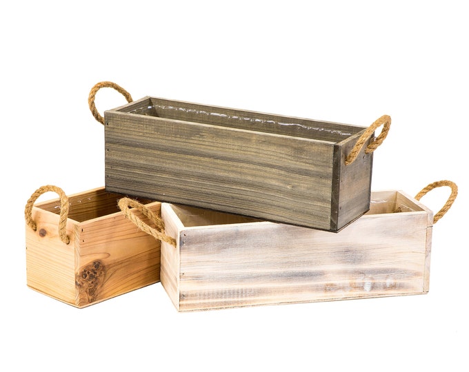 12" x 4" Wooden Planter Box w/Plastic Liner and Handle l Country Style | Restaurant, Home, and Office (Rectangular)