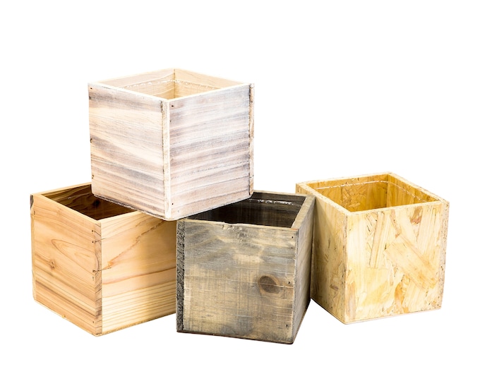 5" Inch Square Wood Planter Box w/ Plastic Liner | Rustic Wood | Garden, Centerpiece Display, Home and Venue Decor