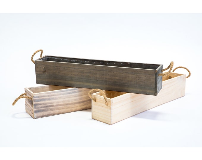 20" x 4" Wood Planter with Handle and Plastic Liner l Country Style| Home and Wedding Decorations (Rectangular)