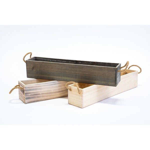 20" x 4" Wood Planter with Handle and Plastic Liner l Country Style| Home and Wedding Decorations (Rectangular)