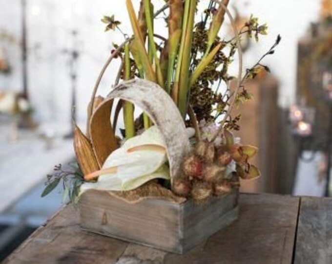 Square Wood Planter Box w/ Plastic Liner | Rustic Wood | Garden, Centerpiece Display, Home and Venue Decor (7"x3.5" OR 9.25"x4")