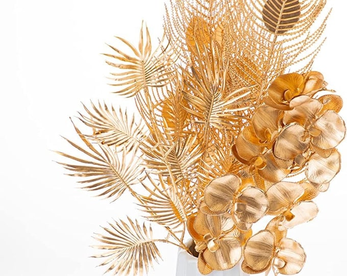 Artificial Golden Plants for Wedding | Golden Leaves Spray (Sell in Bundle of 2)