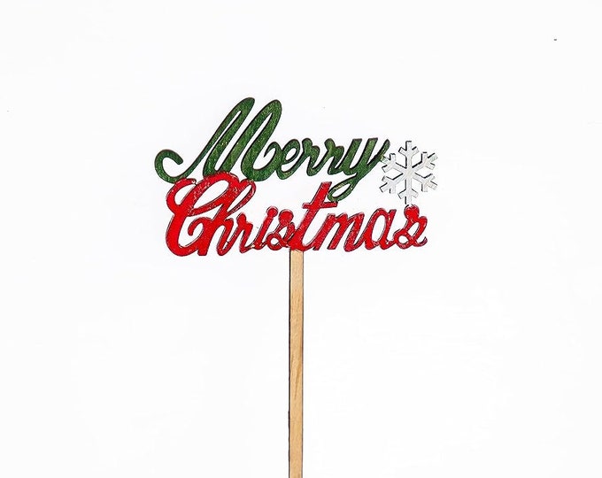 Winter Decoration Centerpiece Sticks l Winter Decoration Wooden Cake Topper | Merry Chirstmas Centerpiece Sticks (come in pack of 3 or 12)