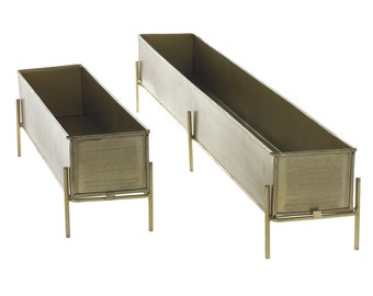 Chez Metal Planter | Gold Planter with Stand (17.5"x4"x5.25" OR 33.75"x4.5"x5.25")