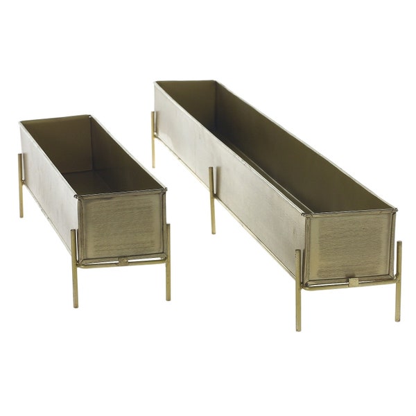 Chez Metal Planter | Gold Planter with Stand (17.5"x4"x5.25" OR 33.75"x4.5"x5.25")