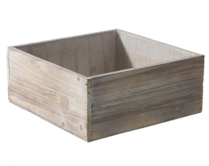Square Wood Planter Box w/ Plastic Liner | Rustic Wood | Garden, Centerpiece Display, Home and Venue Decor (7"x3.5" OR 9.25"x4")
