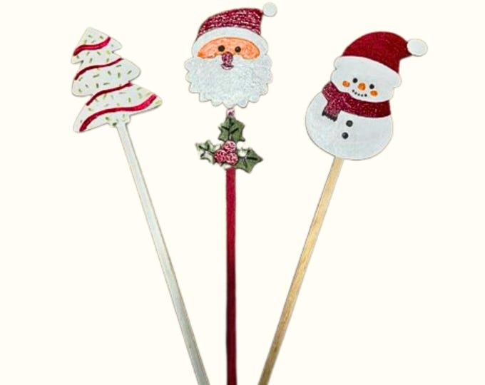 Winter Decoration Centerpiece Sticks l Sign Picks for Flower Arrangement l Xmas Wooden Cake Topper (3"x 15") (PK2025XM)