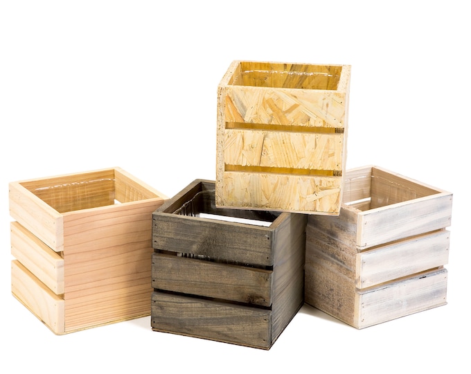 5" Inch Square Wincecrate Wood Planter Box w/ Plastic Liner, Wine Crate Styled | Natural Wood | Home, Office and Venue Decor