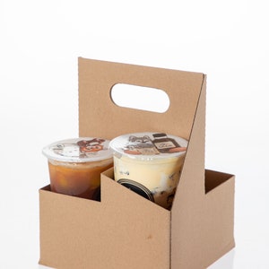 Corrugated Paperboard Drink Carrier With Handles l Cup Holder Delivery l Small Drink Carrier 4 Cups Holder Pack of 20 image 2