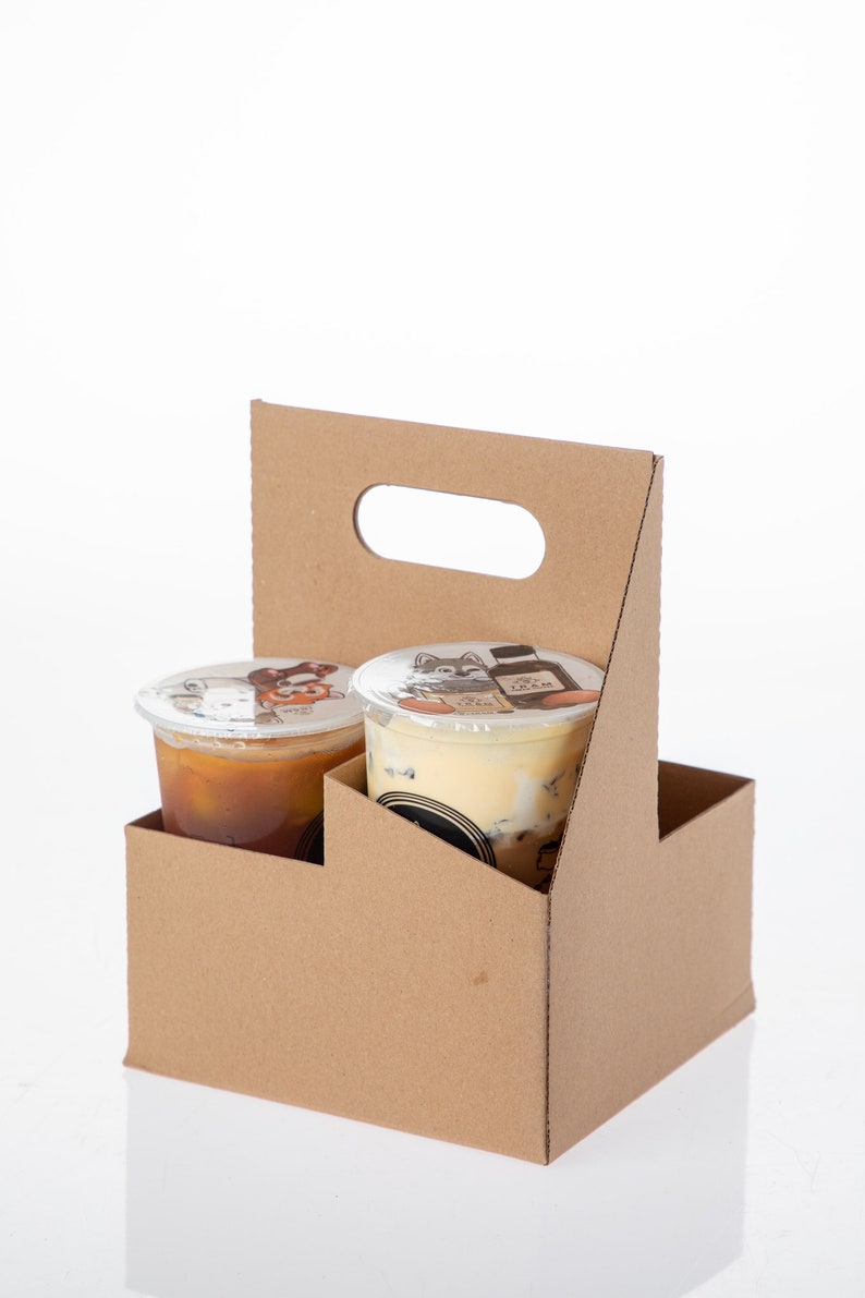 Corrugated Paperboard Drink Carrier With Handles l Cup Holder Delivery l Small Drink Carrier 4 Cups Holder Pack of 20 image 2