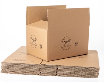 Corrugated Cardboard Moving Boxes with Fragile Sign (10-Pack)