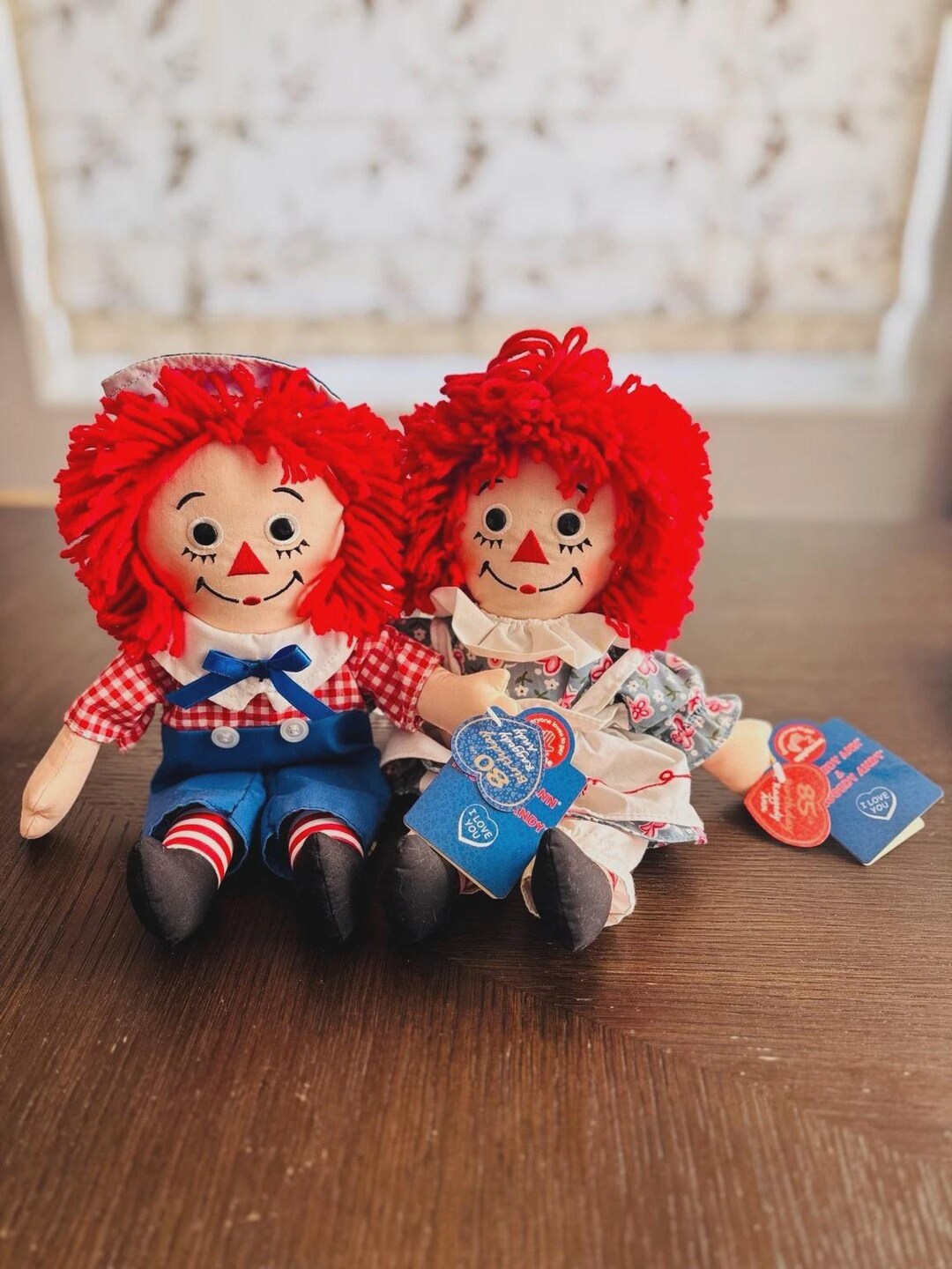 Raggedy Ann and Andy Dolls With 80th & 85th Anniversary Tags 2002
