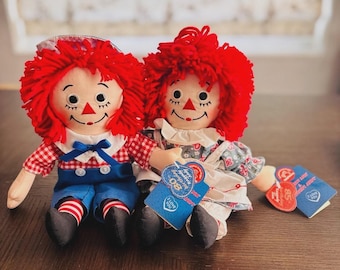 Raggedy Ann and Andy Dolls With 80th & 85th Anniversary Tags 2002