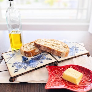 Vintage Delft Holland Kakelunderlägg Blå Vit Holländsk Köksinredning Rustik Serveringsmöbel Stugstil