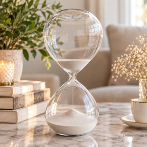 Large Glass Hourglass White Sand Timer 105 Minute 11.5" Modern Home Office Decor