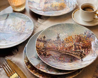 Juego de 6 platos de porcelana francesa de Limoges, estilo París, para decoración de pared, 21,5 cm (8,5 pulgadas), escenas parisinas, estilo rústico chic, platos coleccionables de Francia.