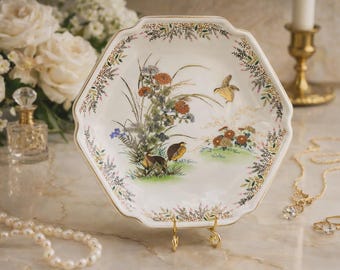 Vintage Otagiri Japan Trinket Dish Bird Floral Porselein Sieraden Schotel Aziatisch Decor Cottagecore Vanity Tray 7,5"