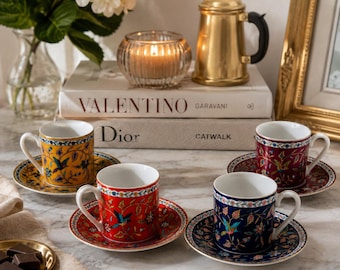 Takahashi Silk Road Demitasse Espresso Cups & Saucers Set of 4 Japan