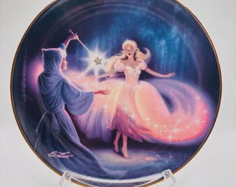 Set di 2 piatti da collezione Franklin Mint con la fata madrina e la magia, in porcellana fine, 20 cm, decorazione fiabesca.
