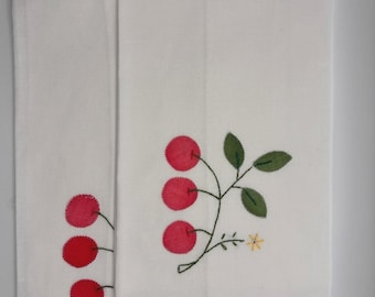 Handmade Style Cherry Embroidered Cotton Napkins Set | Vintage Inspired Table Linens | Cottagecore Kitchen Decor | Farmhouse Dining
