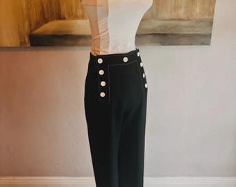Sailor Pants Black Wool Blend Wide Leg Trousers Quiet Luxury