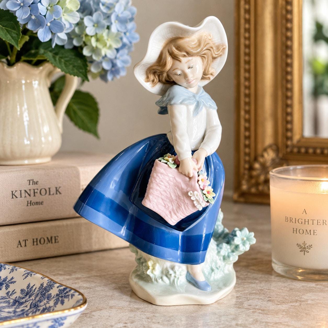 Porcelain Girl With Flower Basket Figurine - Etsy