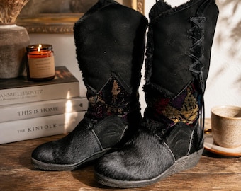 Tecnica Italy Black Hair On Hide Suede Après Ski Boots EU 37 Women 6-6.5