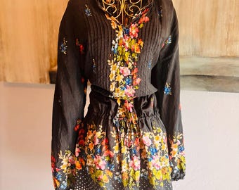 Abito tunica boho floreale Johnny Was 100% seta, oversize, stile cottagecore, taglia XL