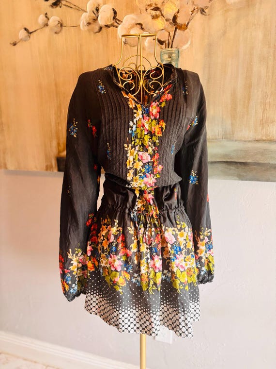 johnny was boho tunic dress 100% Silk Floral Oversized Cottagecore XL Color:Woodrose color: Blacks Gamivast Dresses for Women