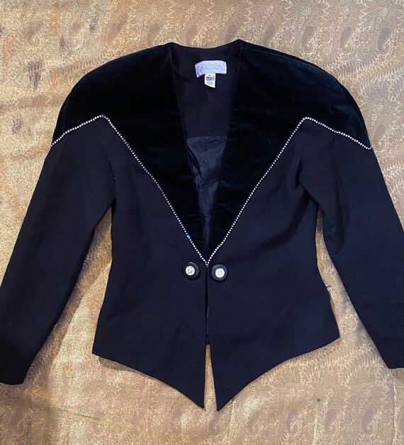 80s Velvet Wool Rhinestone Blazer - Zakura - vinta
