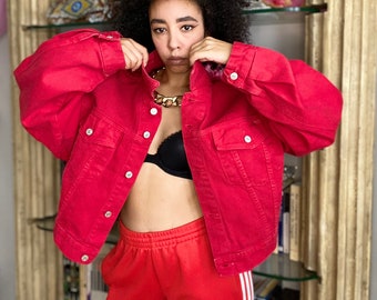 red blue jean jacket