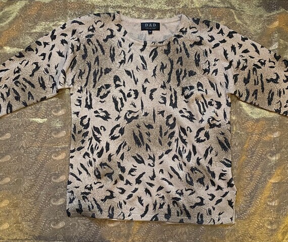 80s 90s - metallic sweater - leopard print - metal