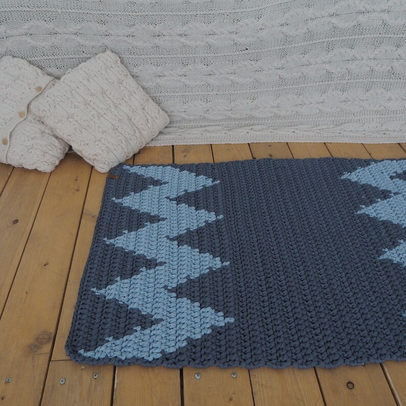 Rectangular Area Rug Multicolor Jacquard Crochet Modern Handmade