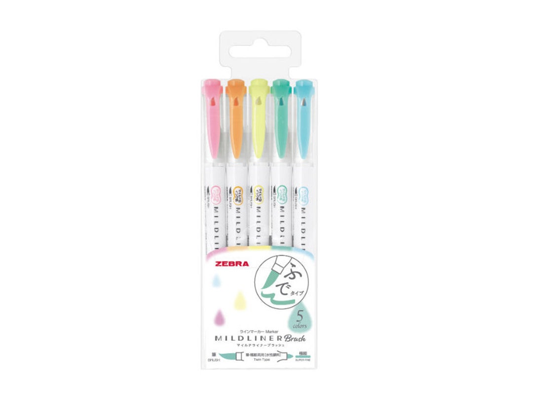 Zebra Mildliner Double Ended Brush Pen & Marker 5/Pkg Fluorescent