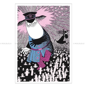 Carte postale Moomin Hemulen et hattifatteners bleu