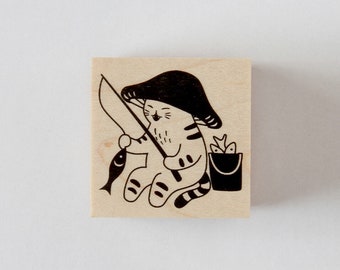 4Legs Rubber Stamp Mushroom Cat - Big Catch