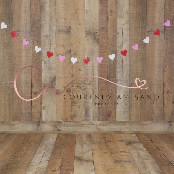 Simple Wooden Heart Valentine's Day Digital Backdrop