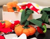 Jouet en tissu // légumes en feutrine // avec petit sac à dos de rangement // citrouille // crabe